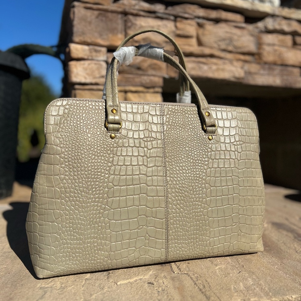 LouLou Leather Grey/Beige Crocodile-Embossed Handbag Satchel - Picture 7 of 11